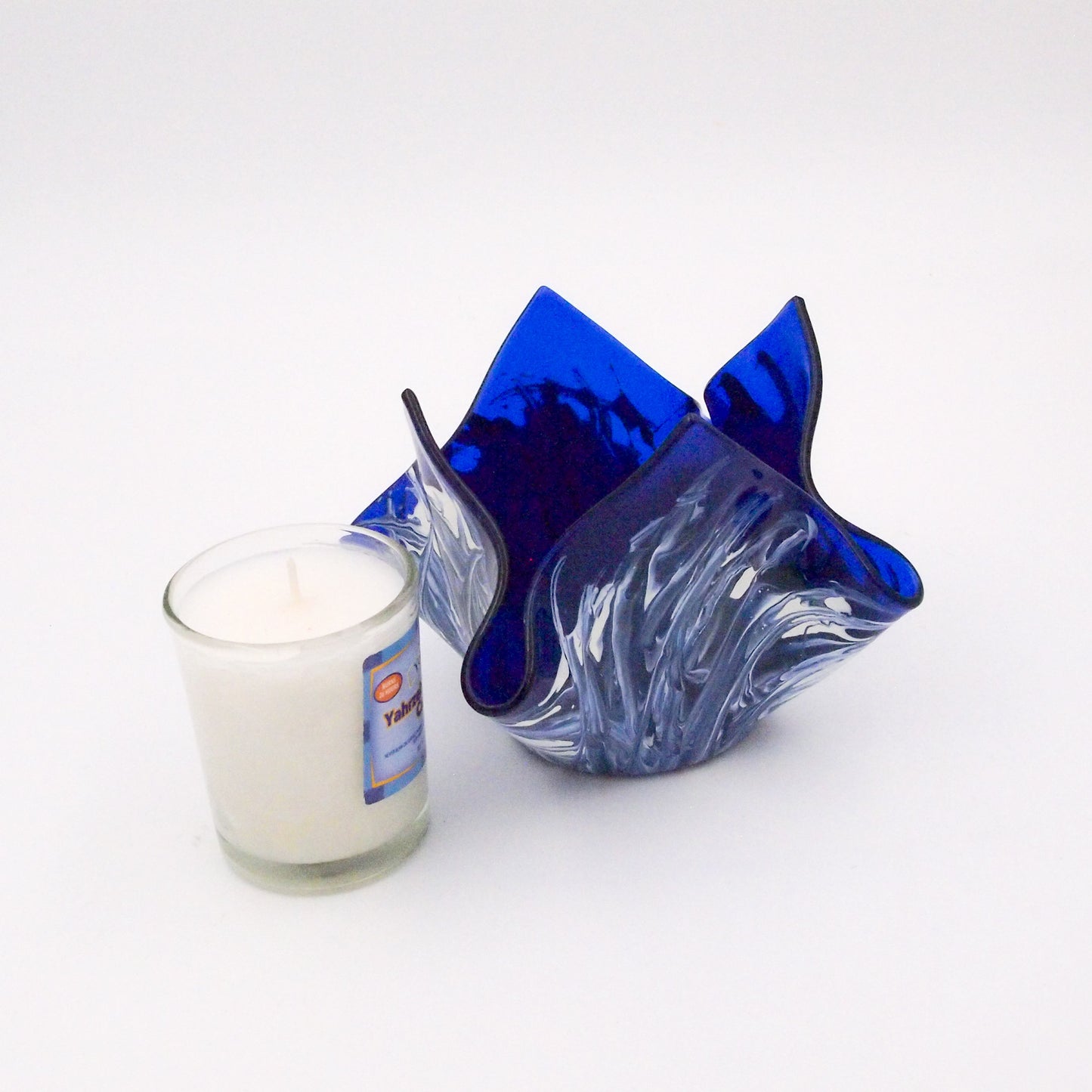 Glass Yahrzeit Candle Holder – Kerchief Style