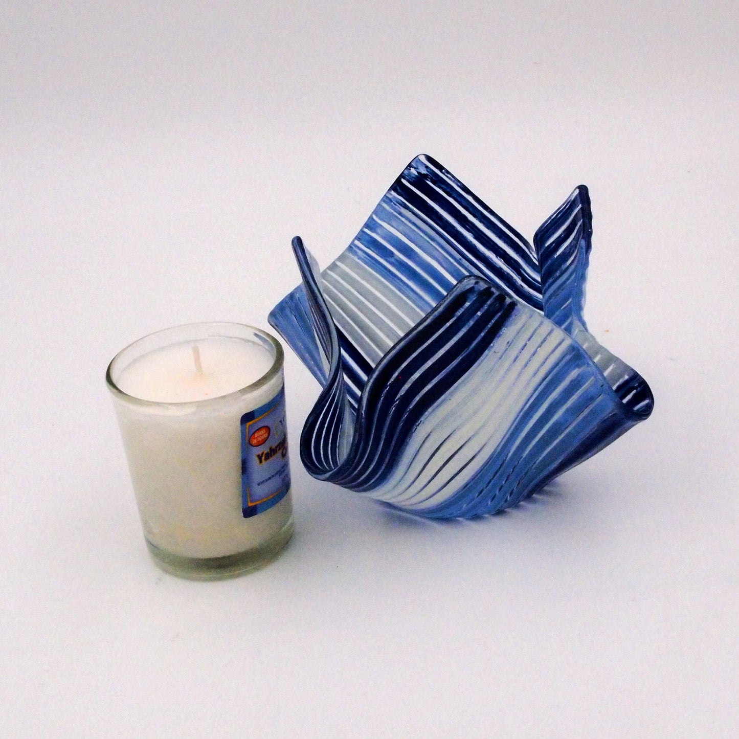 Glass Yahrzeit Candle Holder – Kerchief Style
