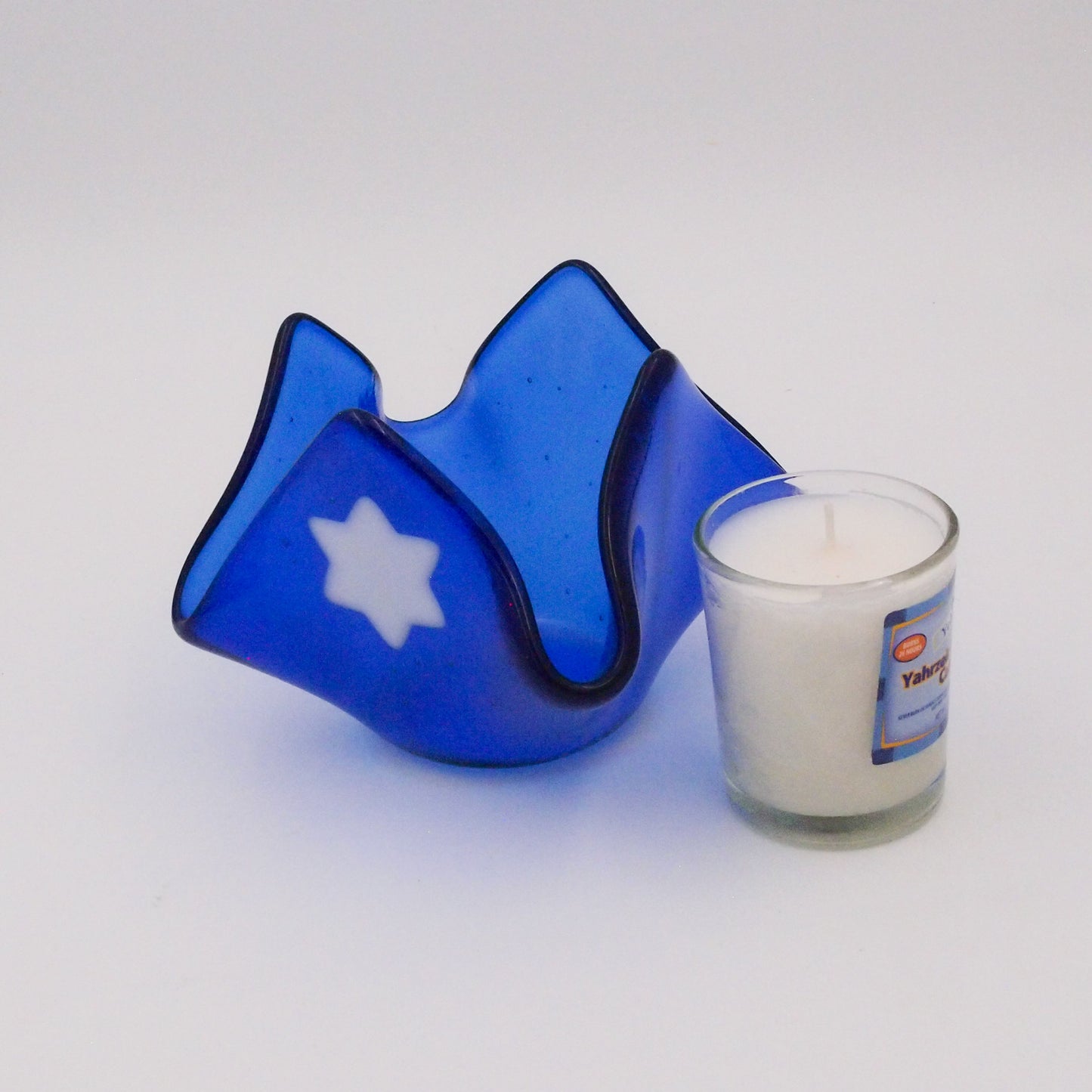 Glass Yahrzeit Candle Holder – Kerchief Style