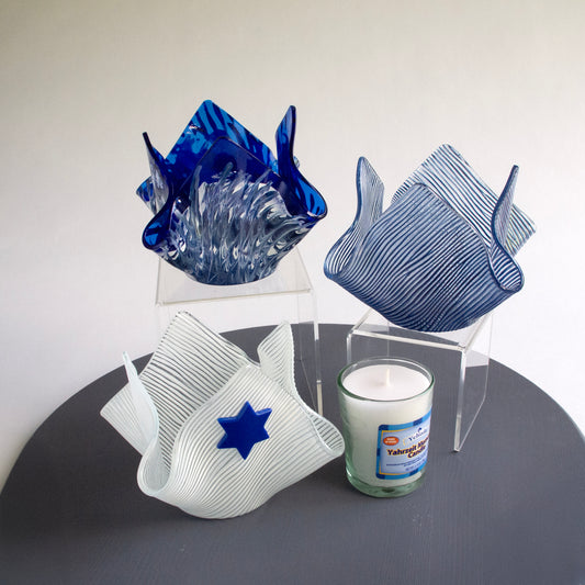 Glass Yahrzeit Candle Holder – Kerchief Style