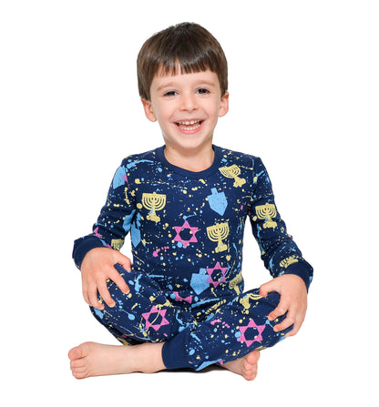 Kids Hanukkah Splatter Paint Pajamas